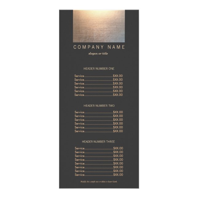 Tarjeta Publicitaria Moderno Zen Gold Glow Salon Price List (Frente)