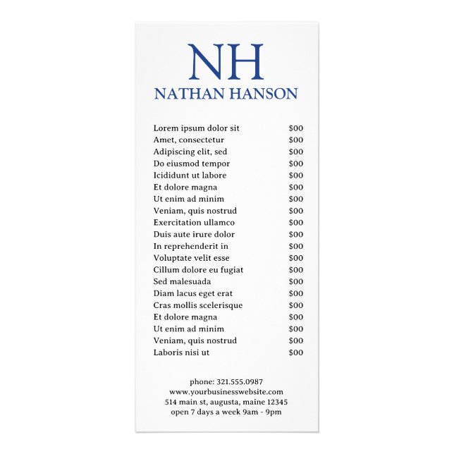 Tarjeta Publicitaria Monograma azul simple moderno (Frente)