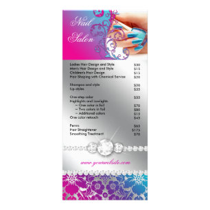 Tarjeta Publicitaria Nail Salon Technist Floral Damask Pink Blue