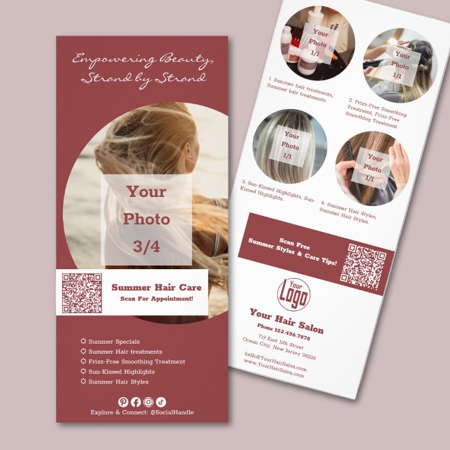 Tarjeta Publicitaria Ofertas especiales de verano de Salón de Pelo de P (Promotion Hair Salon Summer Specials Rack Card)