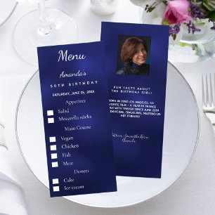 Tarjeta Publicitaria Opciones de comida con foto azul datos divertidos