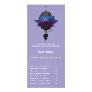 TARJETA PUBLICITARIA ORÁCULO VIOLETA EMBLEMA MÍSTICO DEL LOTUS
