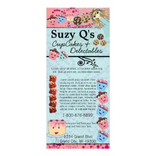 Tarjeta Publicitaria Panadería Cupakes Aqua Blue Swift Rack Card