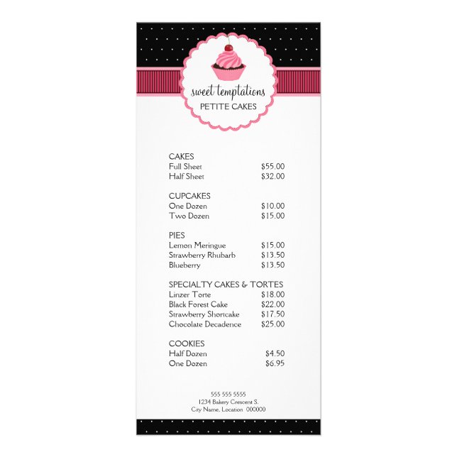 Tarjeta Publicitaria Panadería magnífica, pasteles rosados en rack (Frente)