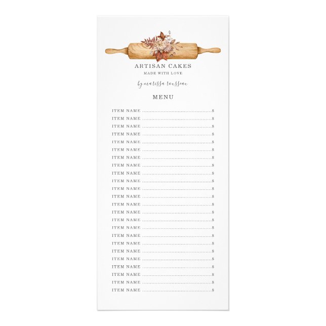 Tarjeta Publicitaria Panadería Pastelería Chef Acuarela Floral Rollo Pi (Frente)