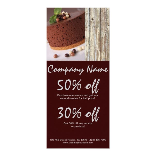 Tarjeta Publicitaria panadería rústica de la torta de chocolate del (Frente)
