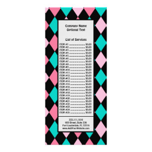 Tarjeta Publicitaria Pastel Arcoíris Rombos Negro Rosa Azul Arlequín