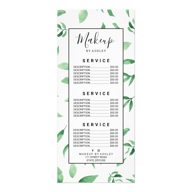 Tarjeta Publicitaria Patrón botánico de hojas de rama de olivo verde mo (Frente)