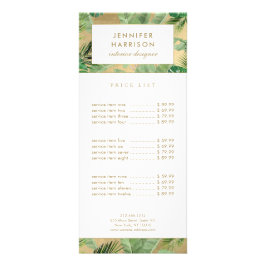 Tarjeta Publicitaria Patrón de hojas tropicales acuarelas sobre oro fal