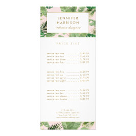 Tarjeta Publicitaria Patrón de Hojas Tropicales en Acuarela sobre Rosa