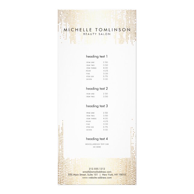 Tarjeta Publicitaria Patrón de lluvias de Confetti de lujo Faux Gold (Frente)