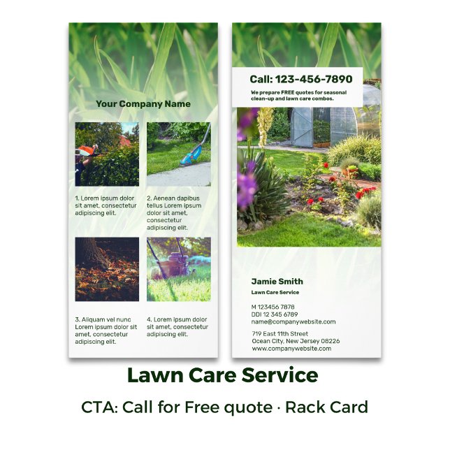 Tarjeta Publicitaria Personalizado de información de los servicios de a (Lawn Care Services Information Custom Image Rack Card)