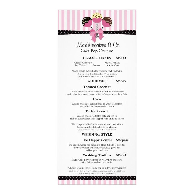 Tarjeta Publicitaria Personalizado de panadería Cake Pops (Frente)