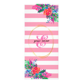 Tarjeta Publicitaria personalizar floral con rayas rosa pastel