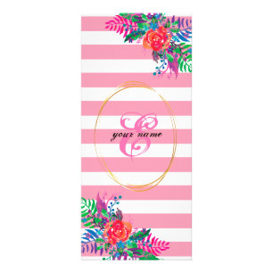 Tarjeta Publicitaria personalizar floral con rayas rosa pastel