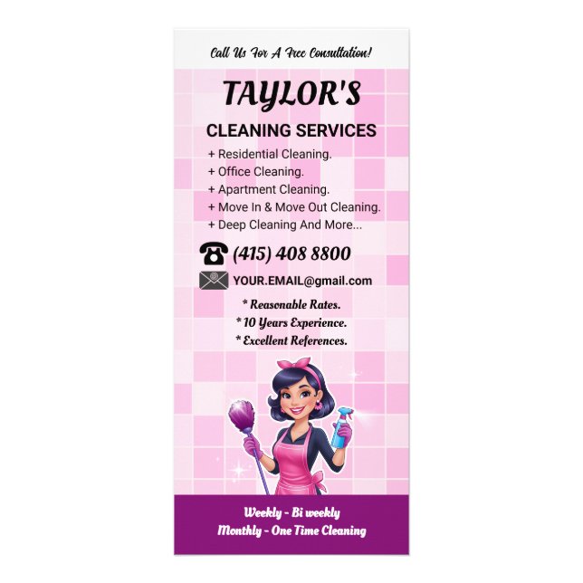 Tarjeta Publicitaria Pink Janitorial Lady House Cleaning Service (Frente)
