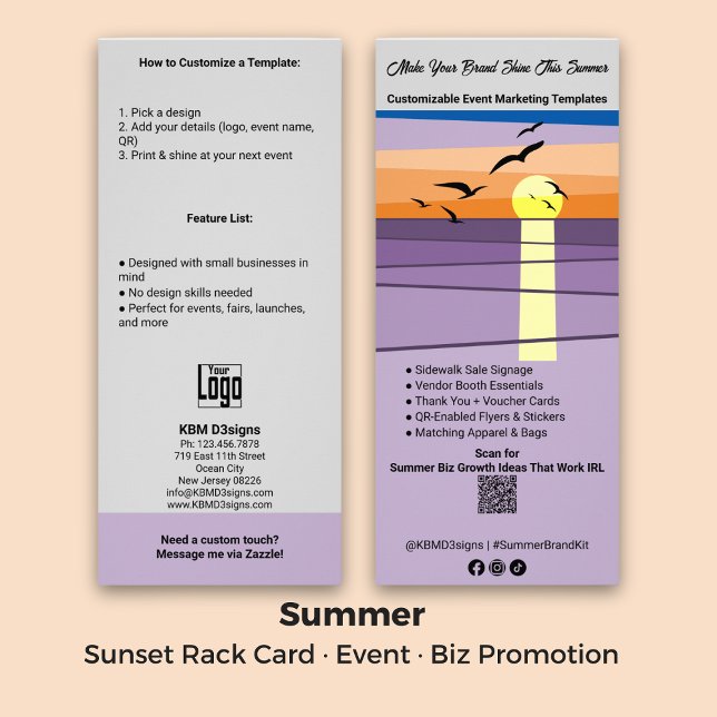 Tarjeta Publicitaria Plantilla para eventos, boyas, verano de marketing (Template for Events, Booths, Smb Marketing Summer Rack Card)