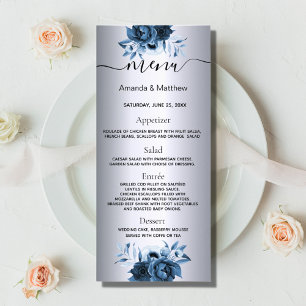 Tarjeta Publicitaria Plata boda floral azul elegante moderno