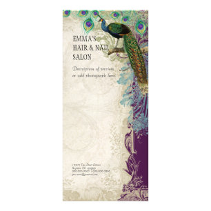 Tarjeta Publicitaria Pluma barroca del pavo real del vintage de la