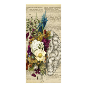 Tarjeta Publicitaria poster de anatomía cerebral floral médica