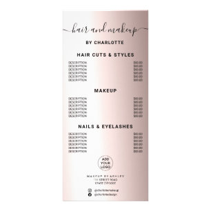 Tarjeta Publicitaria Precio de maquillaje de pelo rosa metálico