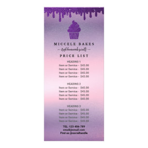 Tarjeta Publicitaria Precio de servicio de panadería Purple Drip