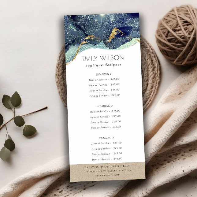 Tarjeta Publicitaria Precio de servicio de Purpurina azul de la Marina  (Subido por el creador)