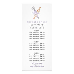 Tarjeta Publicitaria Precio del servicio de panadería Purple Floral