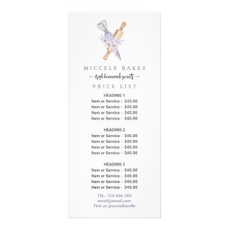 Tarjeta Publicitaria Precio del servicio de panadería Purple Floral