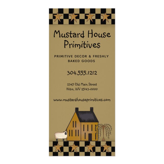 Tarjeta Publicitaria Primitivo País Mostaza Saltbox Casa & Estrellas R (Frente)