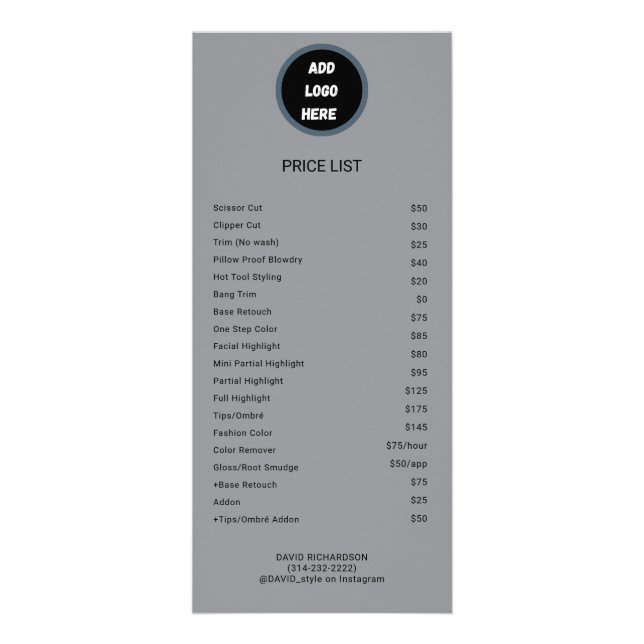 Tarjeta Publicitaria Professional Customized Logo  Price List  (Frente)
