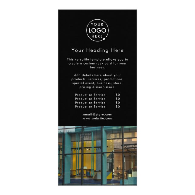 Tarjeta Publicitaria Publicidad Empresarial | Logo de Foto Negro Modern (Frente)