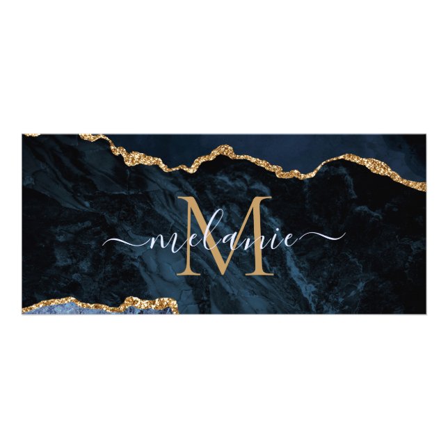 Tarjeta Publicitaria Purpurina de oro azul de la marina Su carta Nombre (Frente)