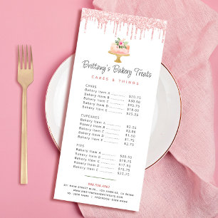 Tarjeta Publicitaria Purpurina de pastelería Rubor Pink Bakery Cake Men