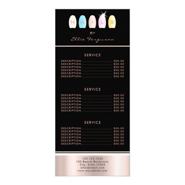 Tarjeta Publicitaria Purpurina del Salón de Técnicos de Nail Glam Rosa  (Frente)