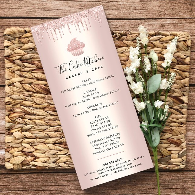 Tarjeta Publicitaria Purpurina Rosa Oro Panadería Pastel de pasteles Me (Subido por el creador)