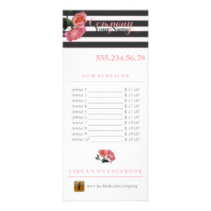 Tarjeta Publicitaria Rayas blancas y negras florales de Rosa - Volador