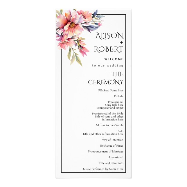 Tarjeta Publicitaria Rhododendron branch, peach flowers wedding program (Frente)