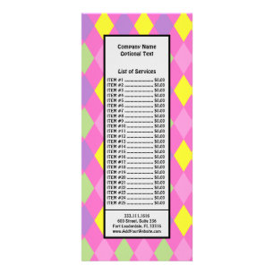 Tarjeta Publicitaria Rombos Rosa Verde Amarillo Harlequín Geométrico