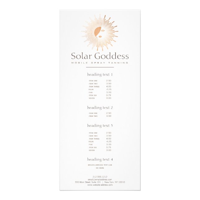 Tarjeta Publicitaria Rosa Dorado Sun Goddess Chica Spray Tanning Salon (Frente)