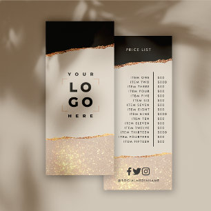 Tarjeta Publicitaria Rosa purpurina de oro rosa y negro lista de precio
