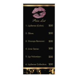 Tarjeta Publicitaria Rosa Purpurina rosa y lista de precios del Lip de 