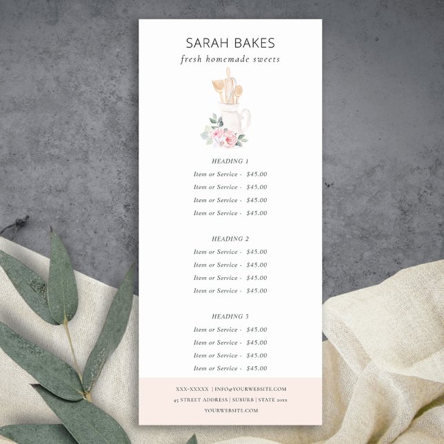 Tarjeta Publicitaria Rubor Utensils Floral Whisk Bakery Service Price (Subido por el creador)