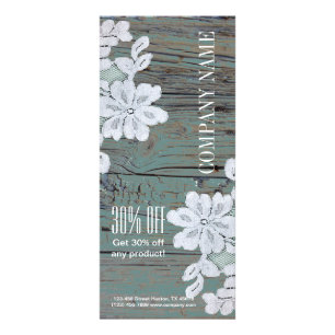 Tarjeta Publicitaria Rústico País Oeste Blanco Lace Verde azulado Mader