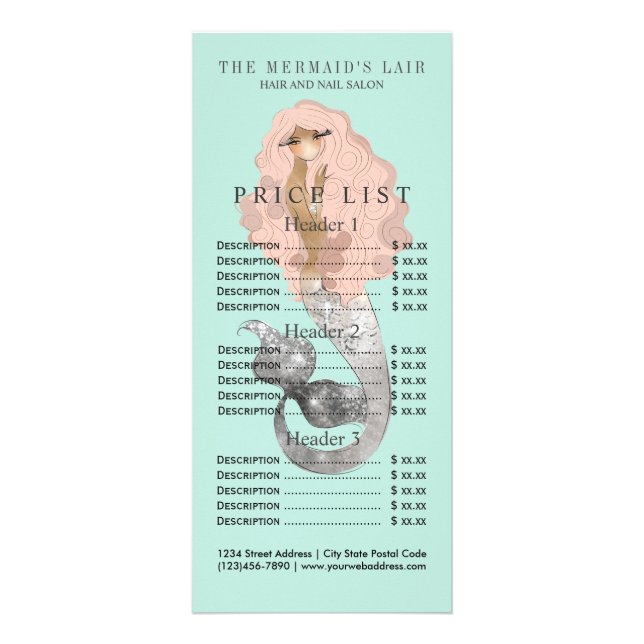 Tarjeta Publicitaria Salón Costero Femenino Con Sirena Elegante (Frente)