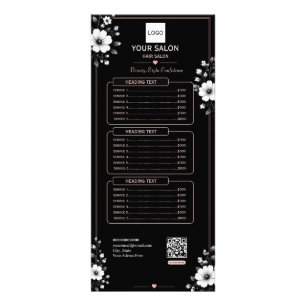 Tarjeta Publicitaria Salón de Belleza Floral Blanco y Negro Elegante
