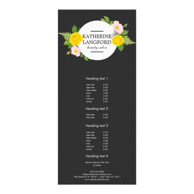 Tarjeta Publicitaria Salón de belleza mínimo floral Wreath negro (Frente)