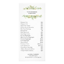 Tarjeta Publicitaria Salon de follaje verde acuarela