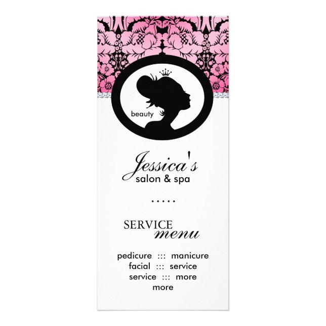 Tarjeta Publicitaria Salon Dollface Crown Damask Floral (Frente)