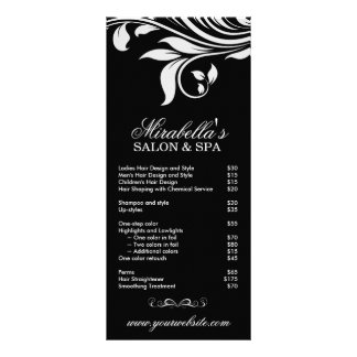 Tarjeta Publicitaria Salon Rack Card Spa Leaf Floral Negro Blanco